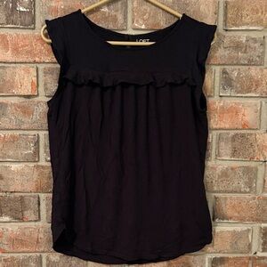 LOFT Black Ruffle Trim Sleeveless Blouse